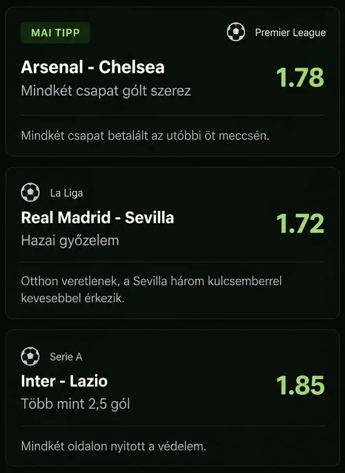 Napi tippek: meccs, tipp, odds és egy mondat indoklás